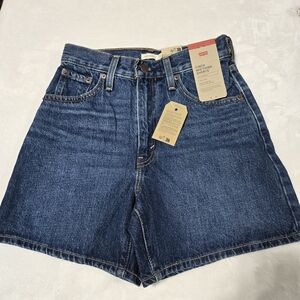 Levi's Indigo Blue Cinch High-Rise Mid Thigh Denim Shorts Size 24